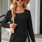 Slit Decorative Button Square Neck T-Shirt