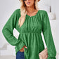 Ruched Round Neck Flounce Sleeve Blouse