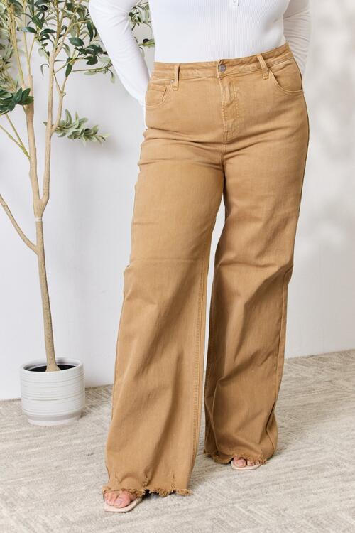 RISEN Full Size Fringe Hem Wide Leg Jeans *