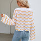 Round Neck Openwork Flare Sleeve Knit Top