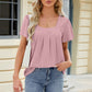 Eyelet Square Neck Short Sleeve T-Shirt