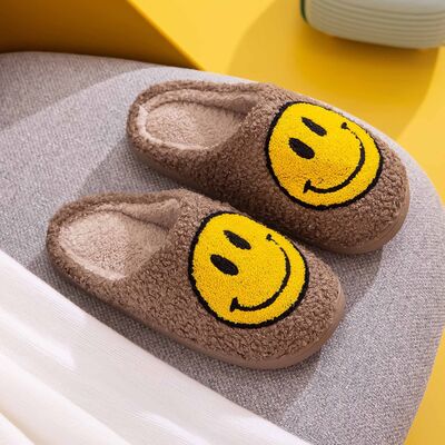 Melody Smiley Face Khaki Yellow Slippers