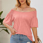 Smocked Round Neck Flutter Sleeve T-Shirt