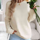 Cable-Knit Round Neck Drop Shoulder Sweater