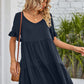 SO BOHO Full Size V-Neck Flounce Sleeve Tiered Dress