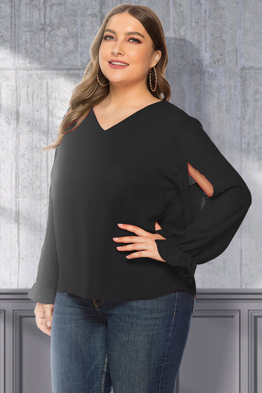 Women's Plus Size Cutout Flounce Sleeve Blouse