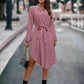 Printed Notched Tie Front Long Sleeve Dress