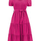 Smocked Tie Front Short Sleeve Tiered Dress