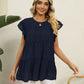 Full Size Swiss Dot Round Neck Tiered Blouse