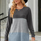 Color Block Round Neck Long Sleeve T-Shirt