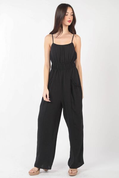 VERY J Pintuck Detail Woven Sleeveless Jumpsuit *