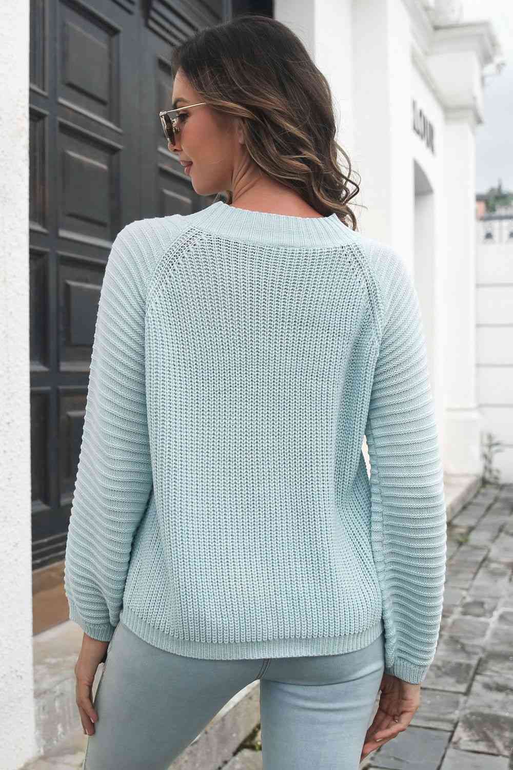 KnittedEmporium Round Neck Rib-Knit Sweater