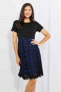 Yelete Full Size Contrasting Lace Midi Dress *