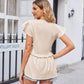 Full Size Buttoned V-Neck Ruffle Trim Top