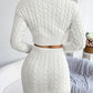 Cable-Knit Round Neck Top and Skirt Sweater Set