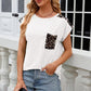 Leopard Round Neck Cap Sleeve T-Shirt