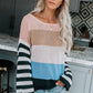 One Size Color Block Boat Neck Dropped Shoulder Sweater