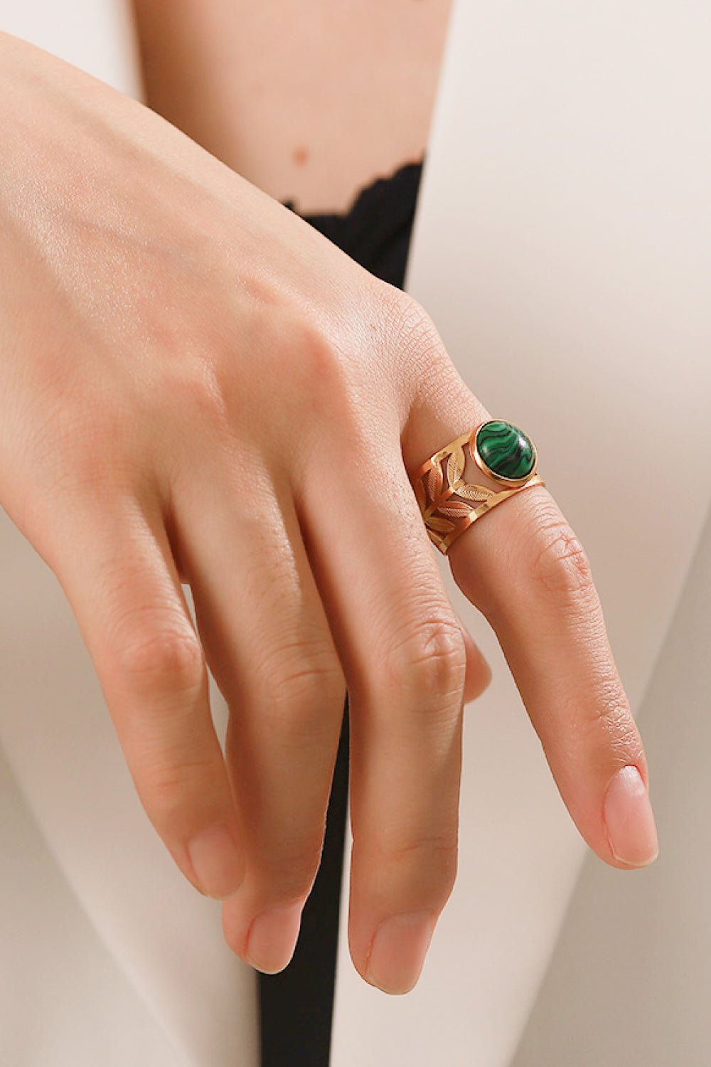 18k Women's Gold Plated Malachite Leaf Ring