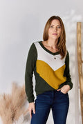Hailey & Co Full Size Colorblock V-Neck Blouse *