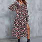 Carnation Pink Floral V-Neck Slit Midi Dress