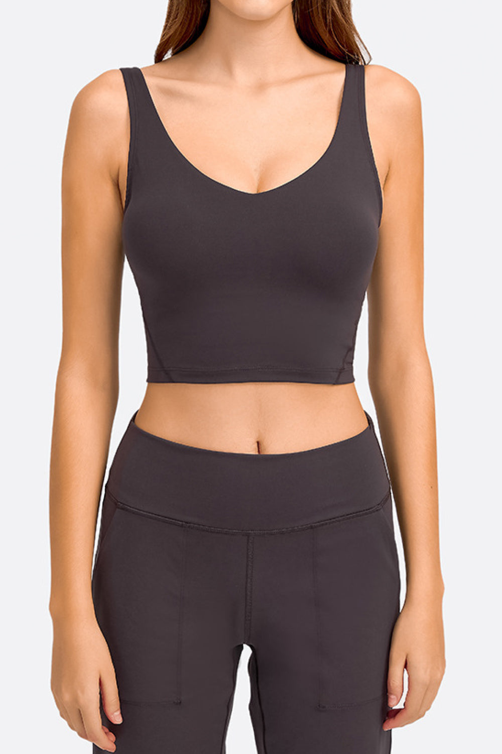 Deep V-Neck Crop Sports Bra in Assorted Colors