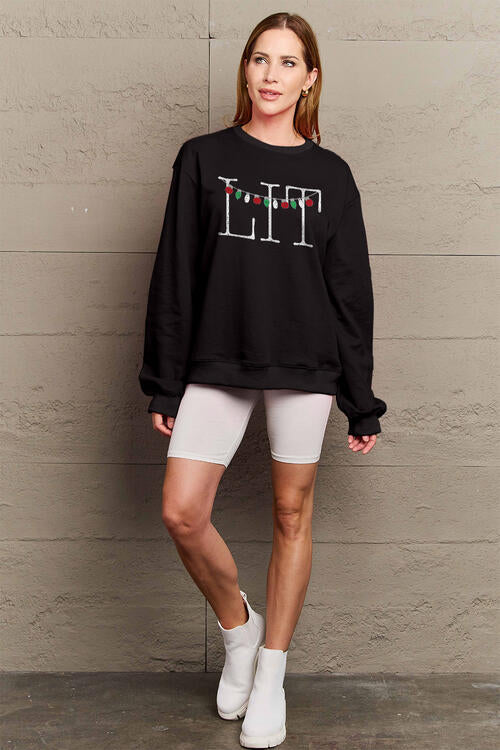 Simply Love Full Size Christmas Themed LIT Long Sleeve Sweatshirt