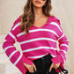 Full Size Striped Collared Neck Slit Sweater