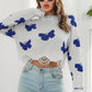 NatashaJay Printed Round Neck Ribbed Long Sleeve Sweater 🦋