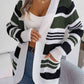 Striped Open Front Long Sleeve Cardigan