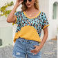 SOSPRING Leopard Waffle-Knit Short Sleeve Top