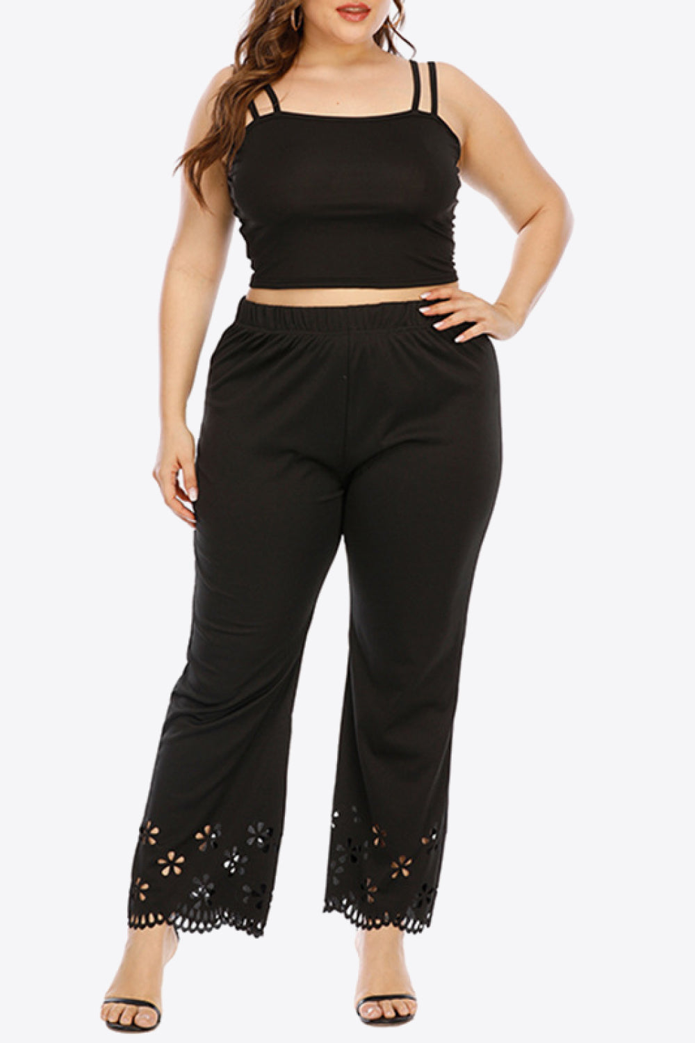 Women's Plus Size Openwork Elastic Waist Pants