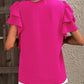 Ruffled Notched Short Sleeve Blouse