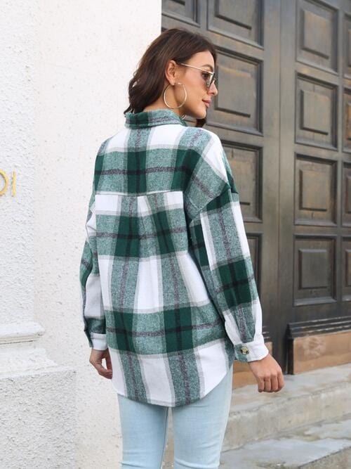 LoveByHannah Plaid Button Up Collared Neck Long Sleeve Shirt