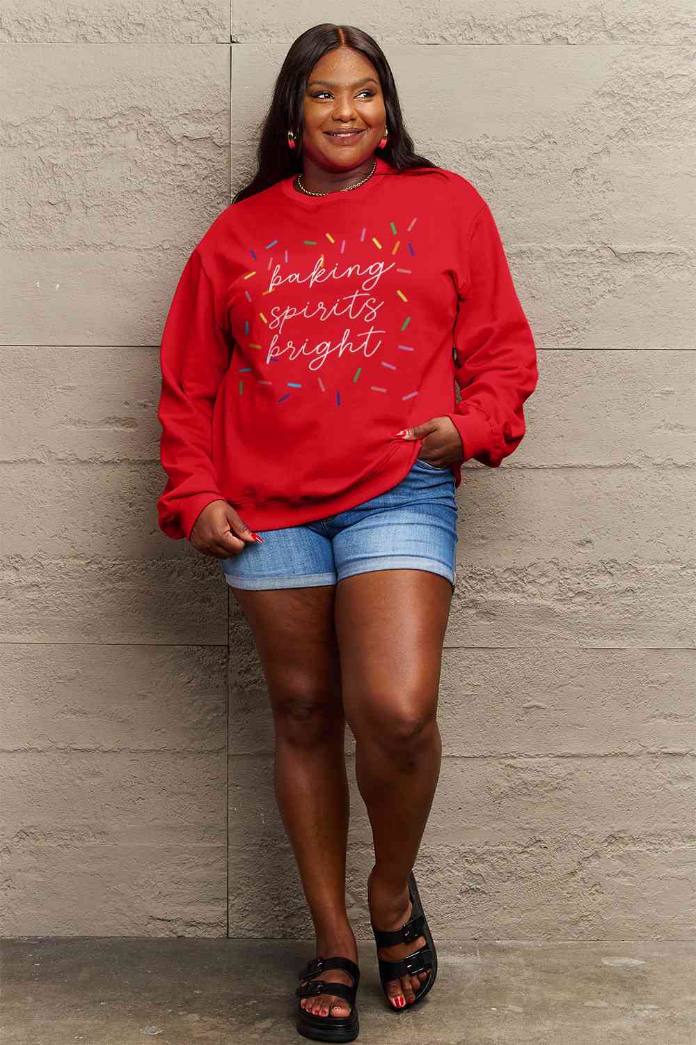 Simply Love Full Size CHRISTMAS Letter Graphic Round Neck Long Sleeve Sweatshirt