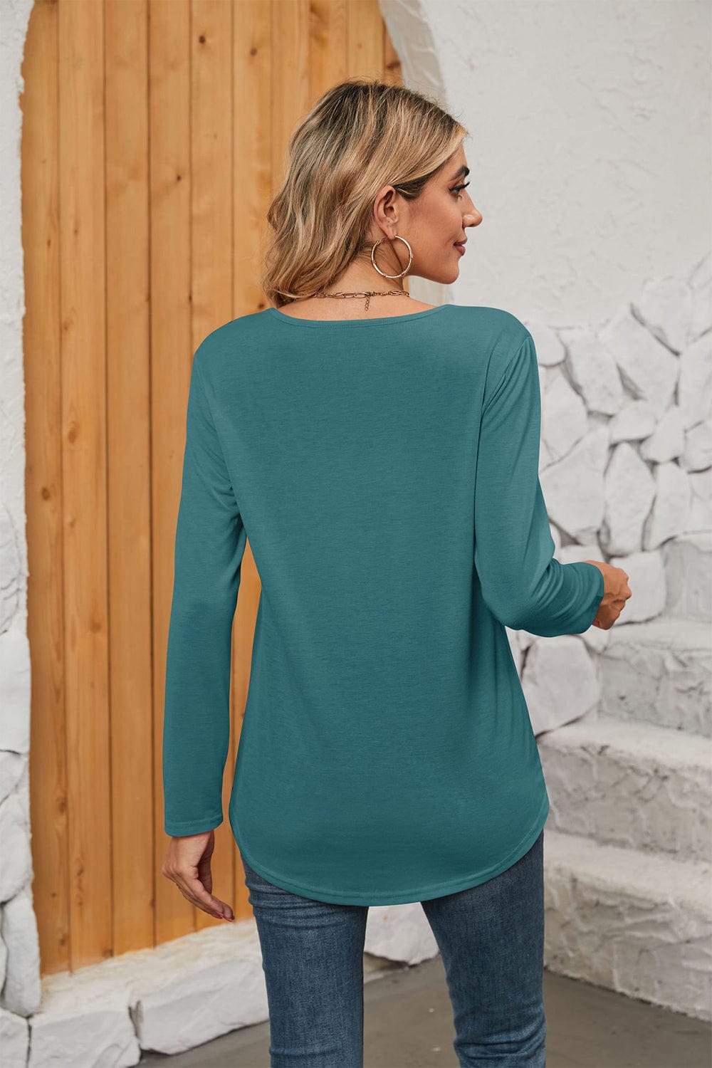 Full Size Square Neck Long Sleeve T-Shirt