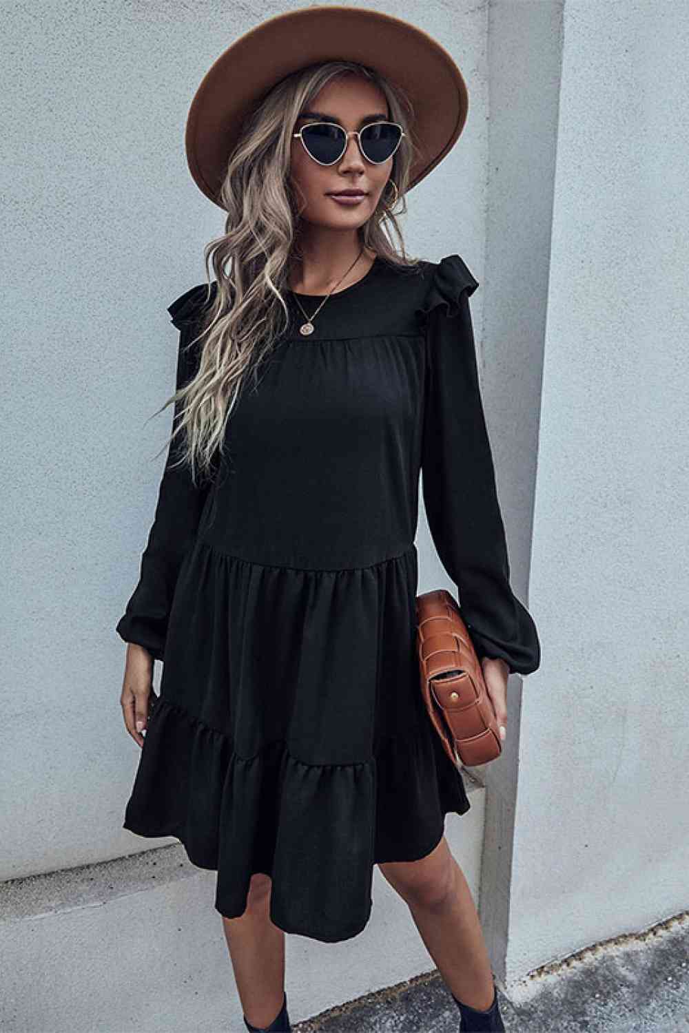 Ruffled Shoulder Tiered Dress