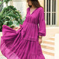Amelia Tie Neck Long Sleeve Midi Tiered Dress