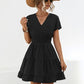 Ruffled Smocked V-Neck Tiered Dress