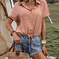 Drawstring Button Up Short Sleeve Blouse