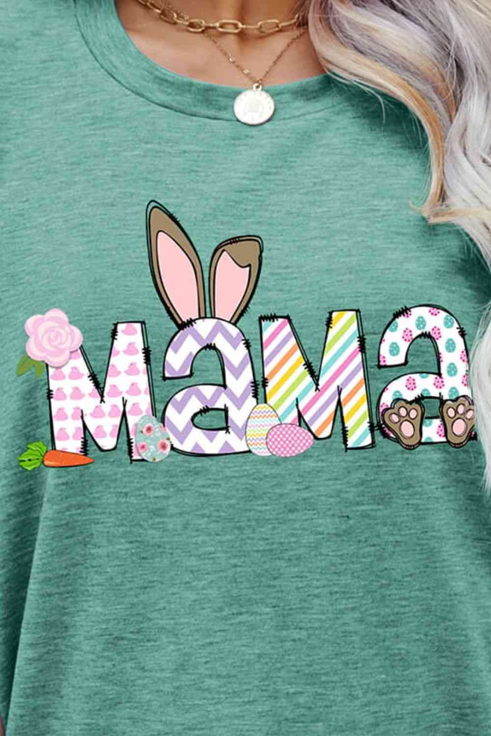 Seasonal Easter MAMA Graphic Round Neck T-Shirt