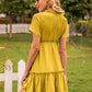 Frill V-Neck Short Sleeve Ruffle Hem Dress