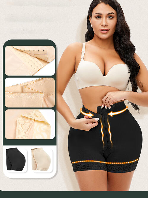 Full Size Lace Detail Hook-and-Eye Shaping Shorts Shapewear