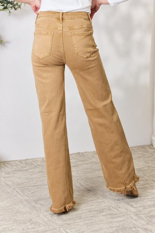 RISEN Full Size Fringe Hem Wide Leg Jeans *