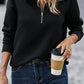Half Zip Collar Solid Color Long Sleeve Sweatshirt