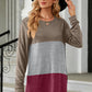 Color Block Round Neck Long Sleeve T-Shirt