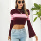 SweaterArt Ribbed Color Block Round Neck Cropped Sweater