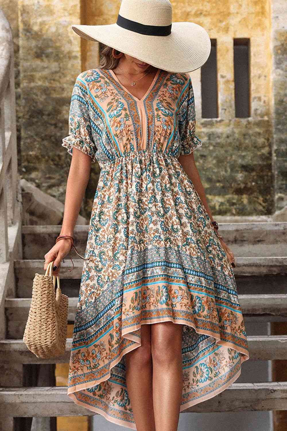 Full Size Bohemian High-Low Open Back Dress