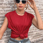 Women's Round Neck Cap Sleeve Top