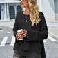 High-Low Slit Round Neck Long Sleeve Sweater