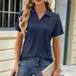 Pocketed Johnny Collar Short Sleeve Blouse